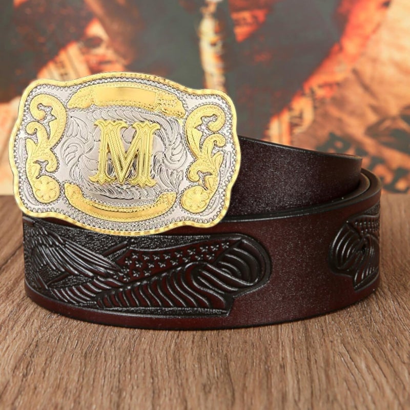 WMG Western Belt Buckle Initial Letters ABCDMRJ to Z Cowboy Belt Buckle, Rodeo Buckles for Men & Women Fits Up to 2 Inch Belts - Image 4